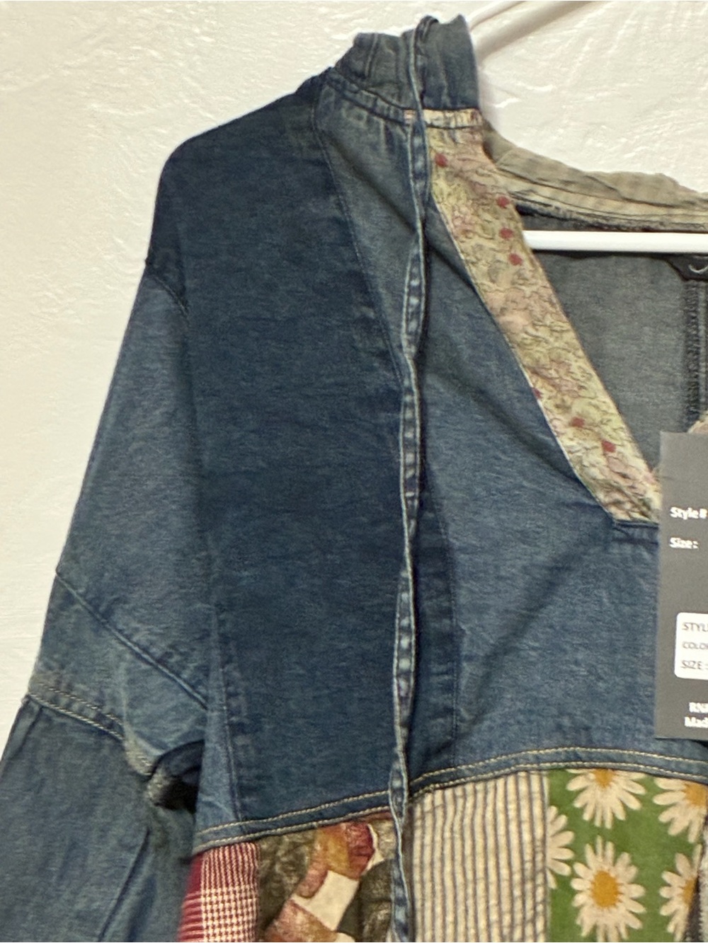 NWT Young Threads Mixed Media Patchwork Denim Hoodie top - Picture 5 of 15
